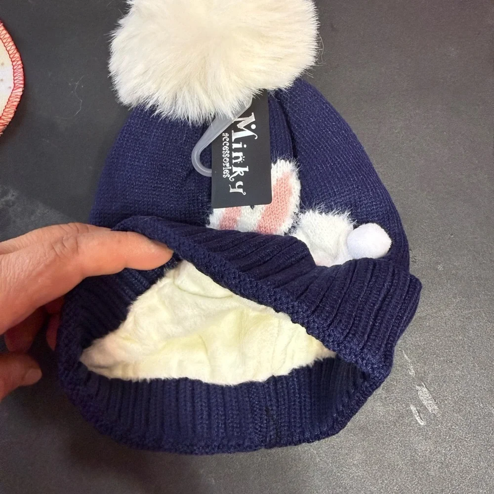 Minky Kids Navy Bunny Pom-Pom Hat